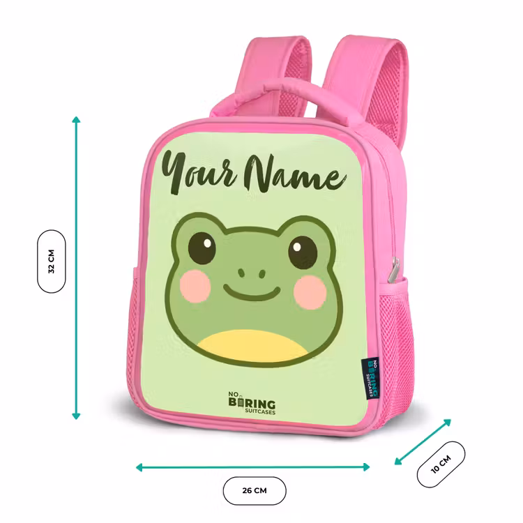 Kids backpack with name - Pink - Kawai - Frog - Green — 3
