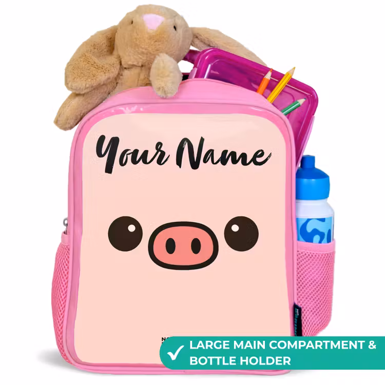 Kids backpack with name - Pink - Kawai - Pig - Pink — 2