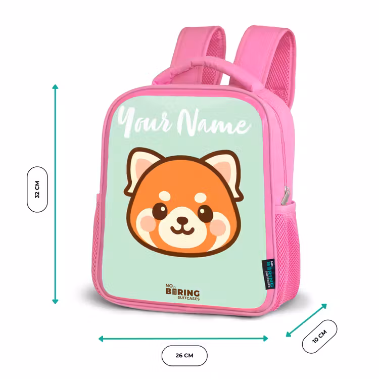 Kids backpack with name - Pink - Kawai - Red panda - Green — 3