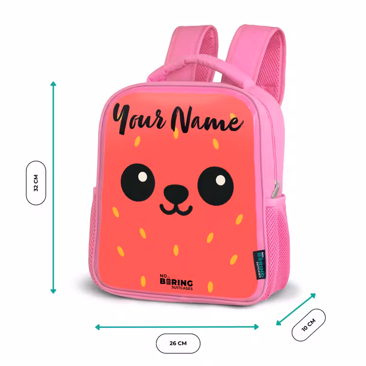 Kids backpack with name - Pink - Kawai - Strawberry - Red — 3