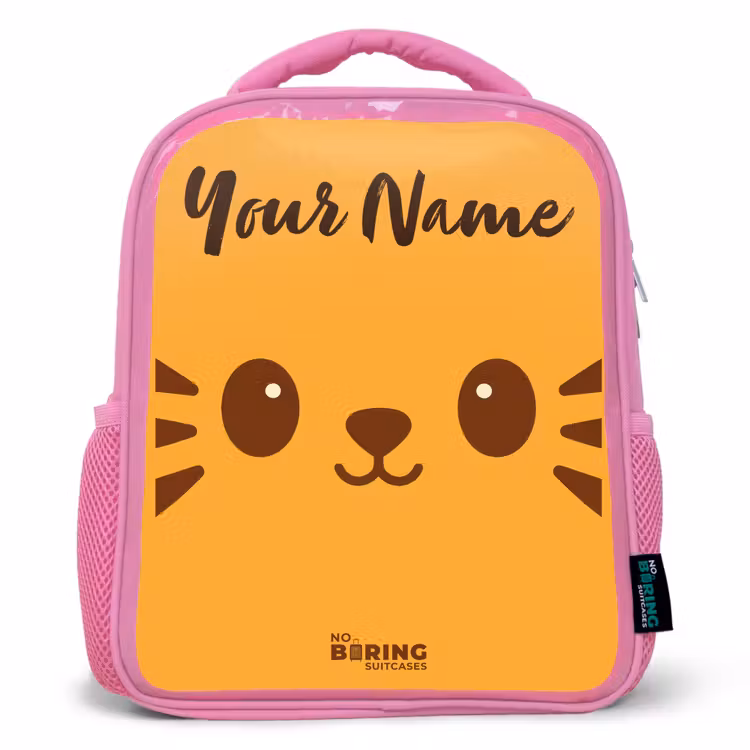 Kids backpack with name - Pink - Kawai - Tiger - Orange — 1
