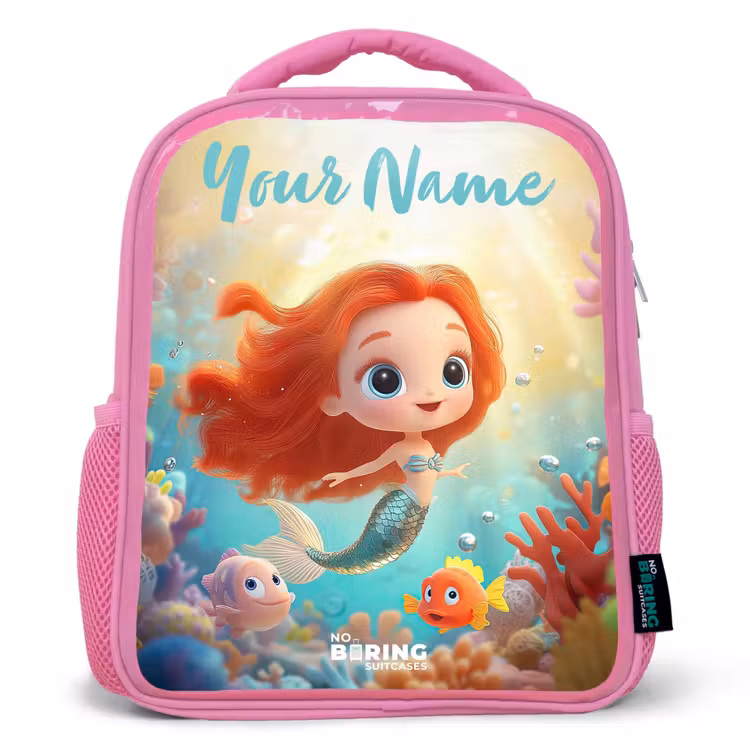 Kids backpack with name - Pink - Mermaid - Fish - Coral — 1