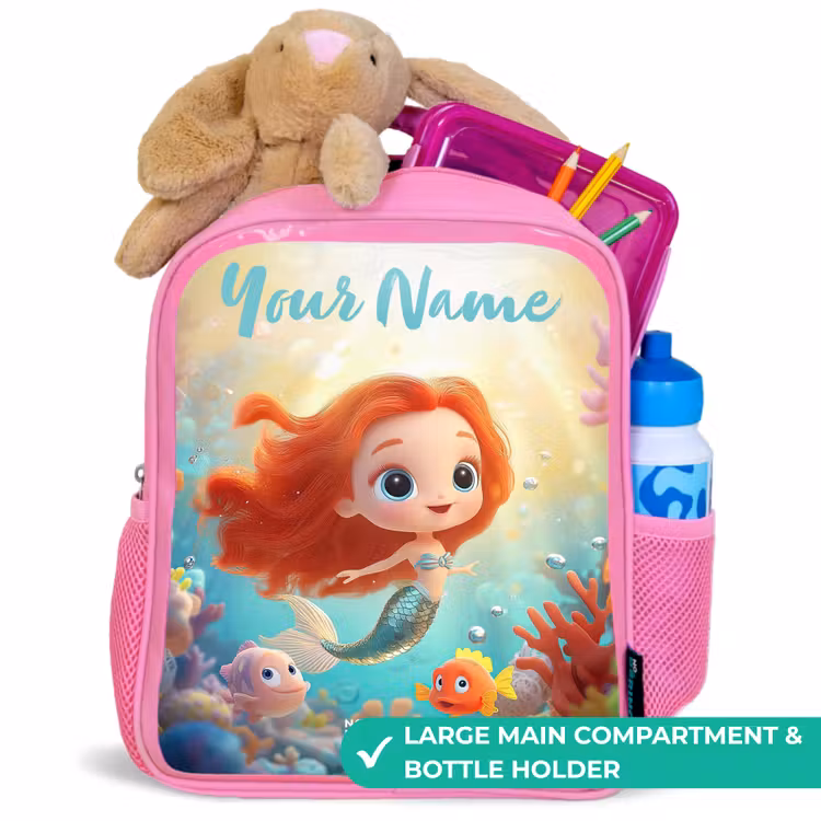Kids backpack with name - Pink - Mermaid - Fish - Coral — 2