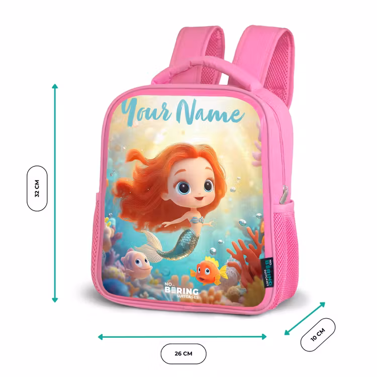 Kids backpack with name - Pink - Mermaid - Fish - Coral — 3