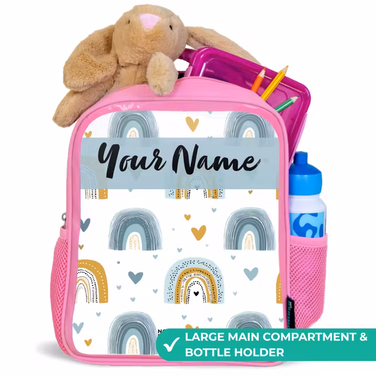 Kids backpack - Pink - Pattern - Rainbow - Hearts — 2