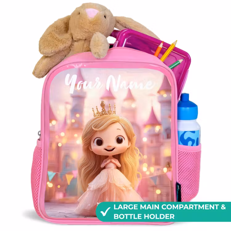 Kids backpack with name - Pink - Princess - Pink - Castle — 2