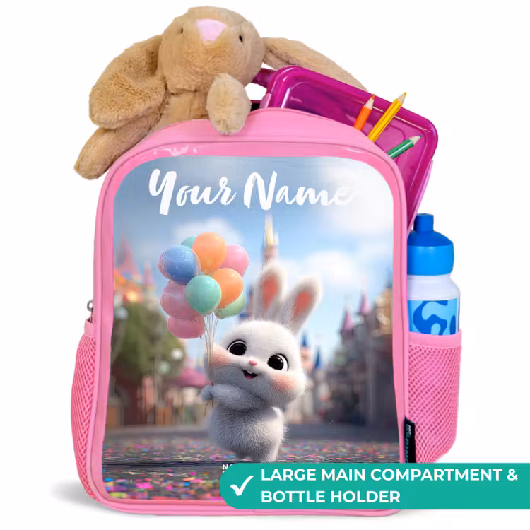 Kids backpack with name - Pink - rabbit - Balloons — 2