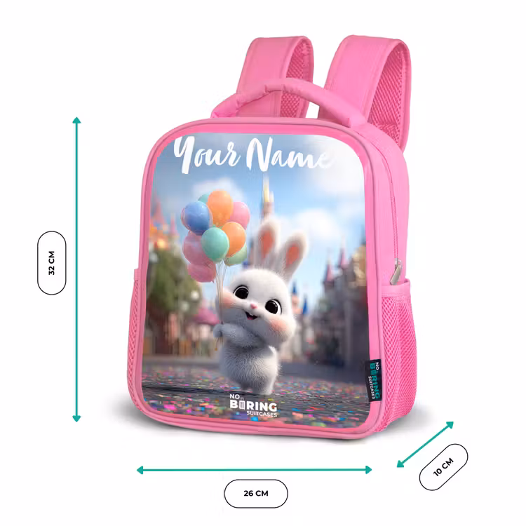 Kids backpack with name - Pink - rabbit - Balloons — 3