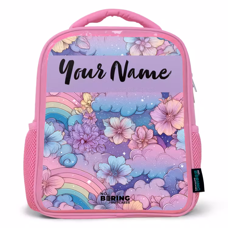Kids backpack - Pink - Rainbows - Flowers - Colorful — 1
