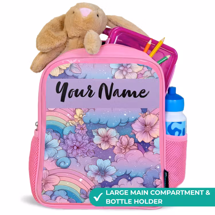 Kids backpack - Pink - Rainbows - Flowers - Colorful — 2