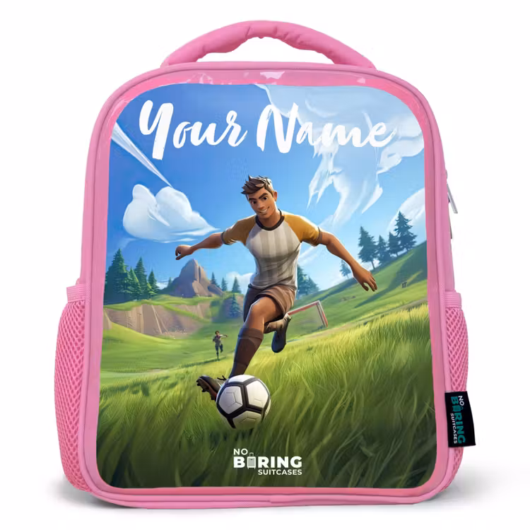 Kids backpack with name - Pink - Soccer - Boy - Goal - Soccer jersey — 1