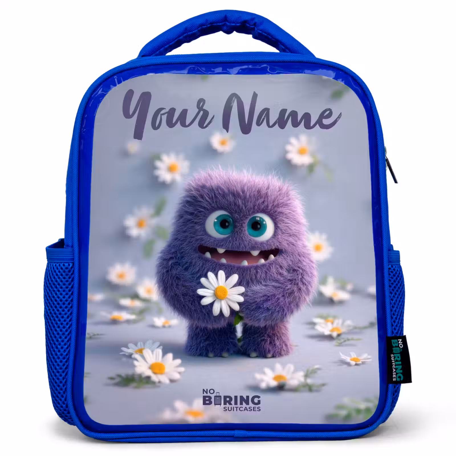 Kids backpack - Blue - Purple Fluffy Friend with Daisy — 1