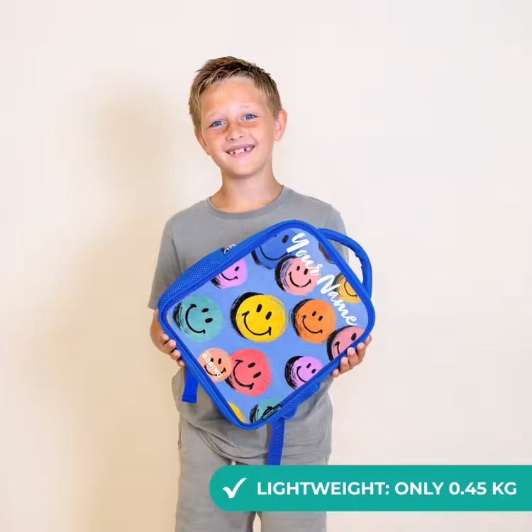 Kids backpack - Blue - A playful and artistic pattern of colorful smileys — 3