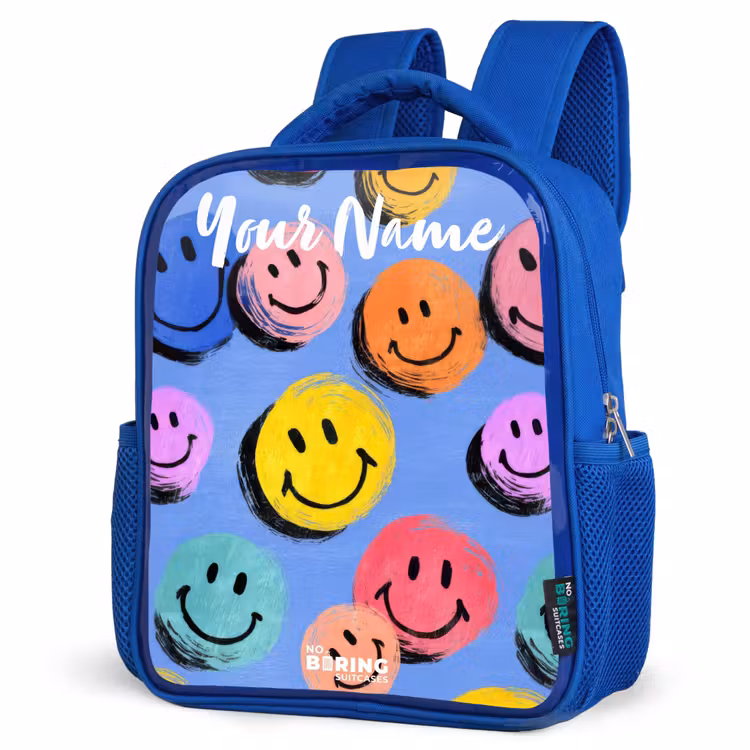 Kids backpack - Blue - A playful and artistic pattern of colorful smileys — 7