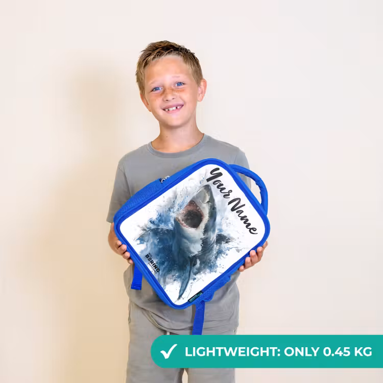 Kids backpack - Blue - Attacking shark in watercolor — 3