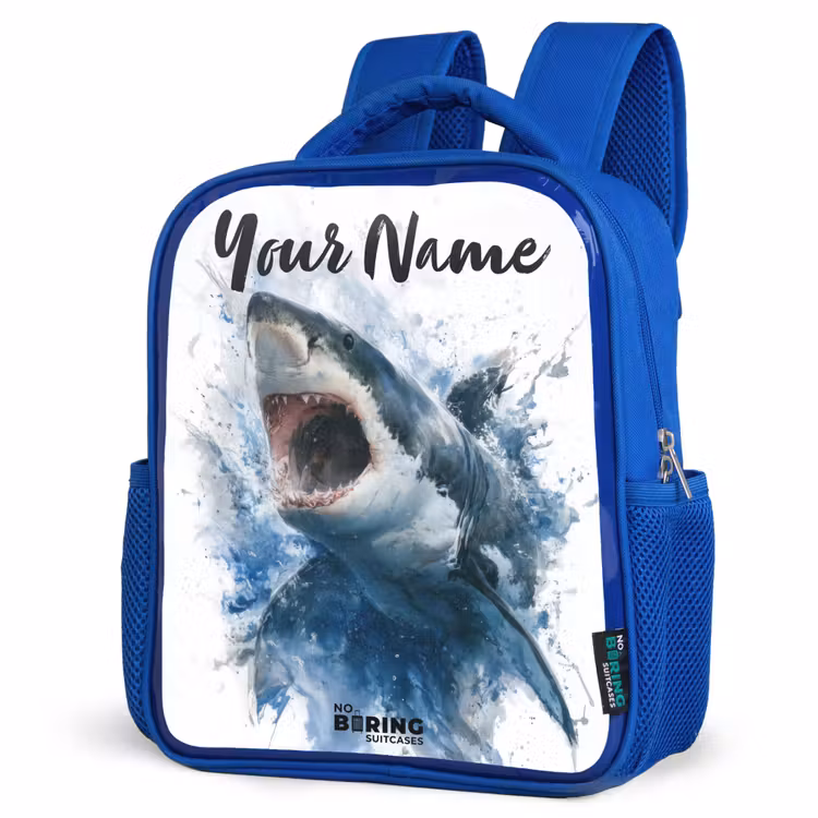 Kids backpack - Blue - Attacking shark in watercolor — 7