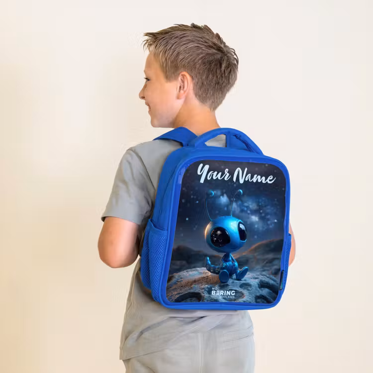 Kids backpack - Blue - Blue alien creature under starry sky — 2
