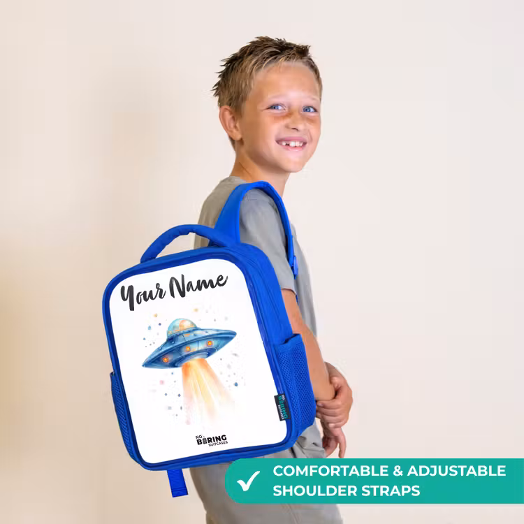 Kids backpack - Blue - Blue spaceship with beam of light — 4