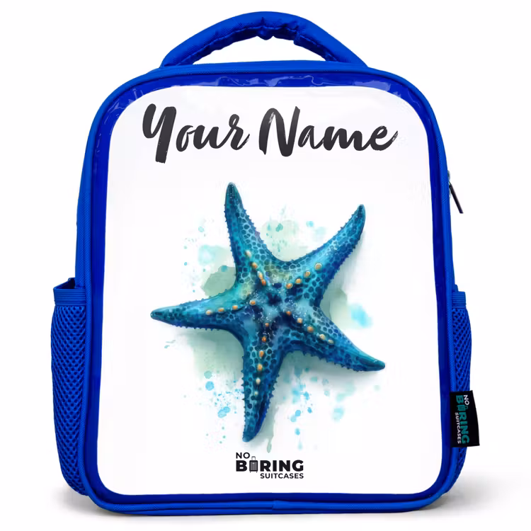 Kids backpack - Blue - Blue Starfish on White Background — 1