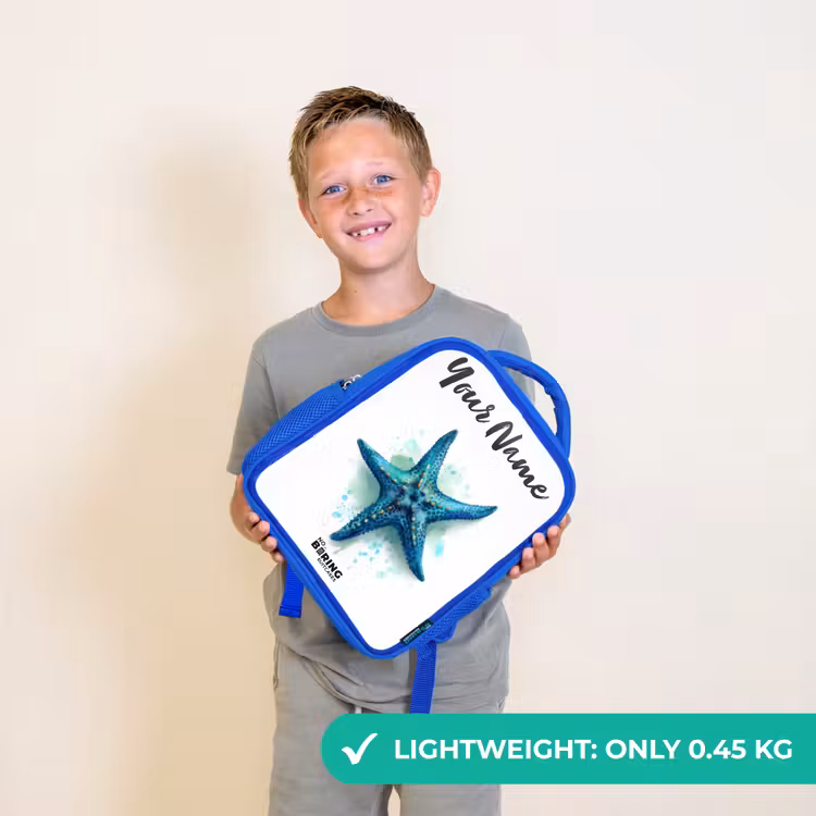 Kids backpack - Blue - Blue Starfish on White Background — 3