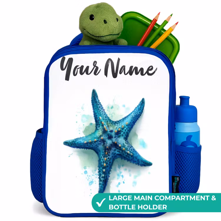 Kids backpack - Blue - Blue Starfish on White Background — 5