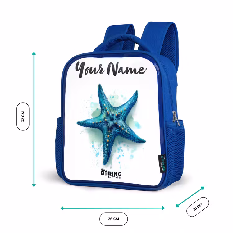 Kids backpack - Blue - Blue Starfish on White Background — 6