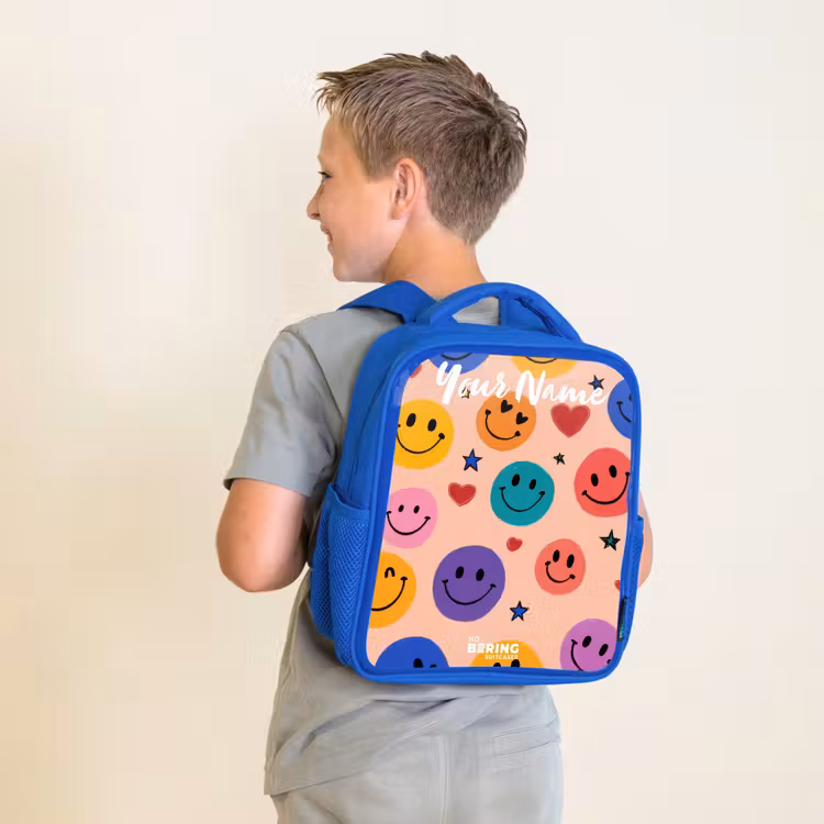 Kids backpack - Blue - Cheerful Smiley Pattern — 2