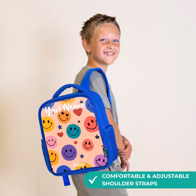 Kids backpack - Blue - Cheerful Smiley Pattern — 4