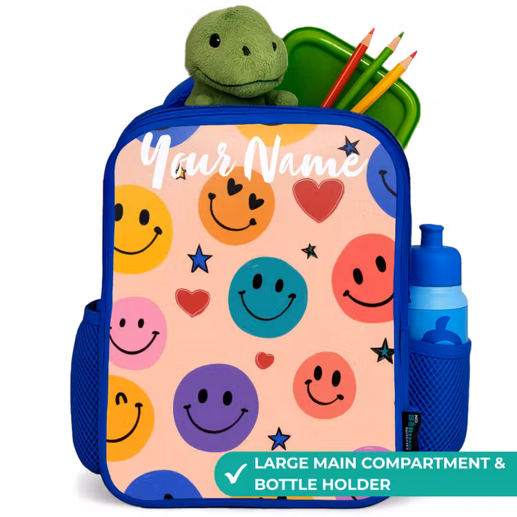 Kids backpack - Blue - Cheerful Smiley Pattern — 5