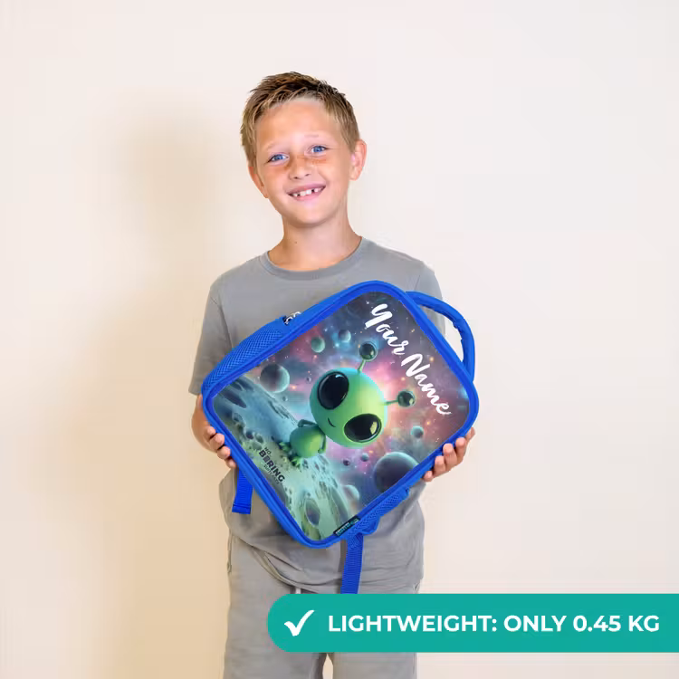 Kids backpack - Blue - Green alien creature on lunar landscape — 3