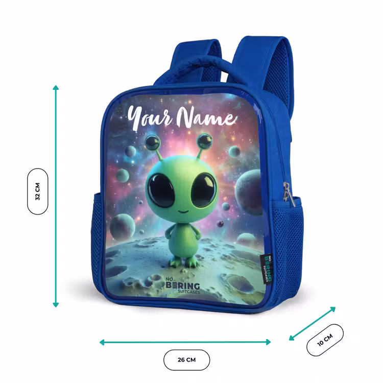 Kids backpack - Blue - Green alien creature on lunar landscape — 6