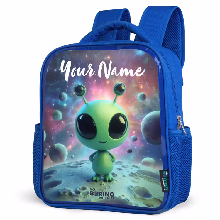 Kids backpack - Blue - Green alien creature on lunar landscape — 7