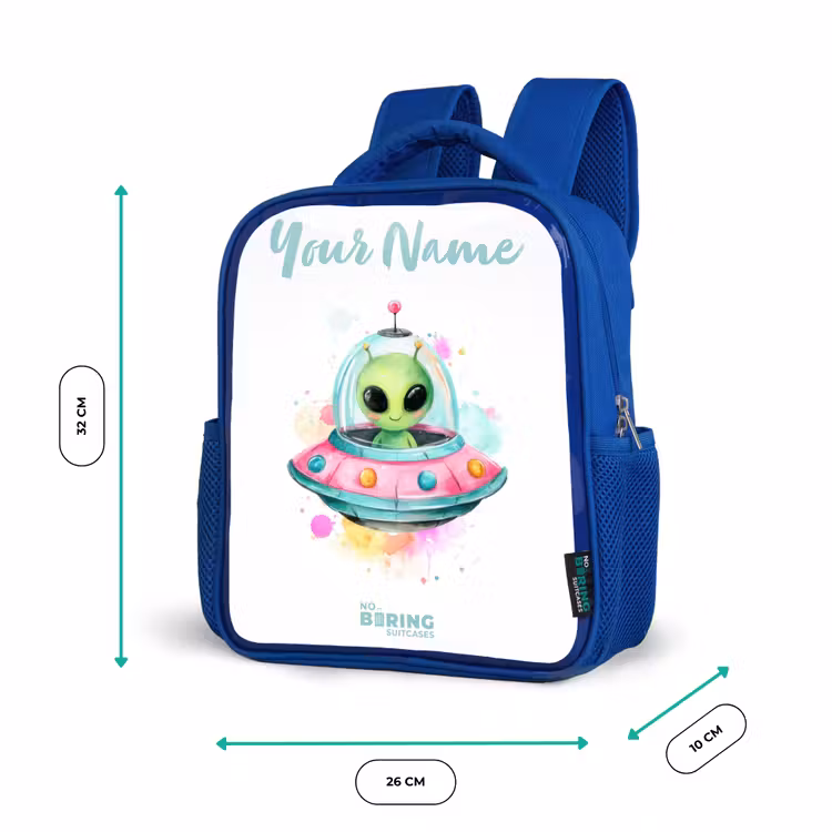 Kids backpack - Blue - Green alien in colorful UFO — 6