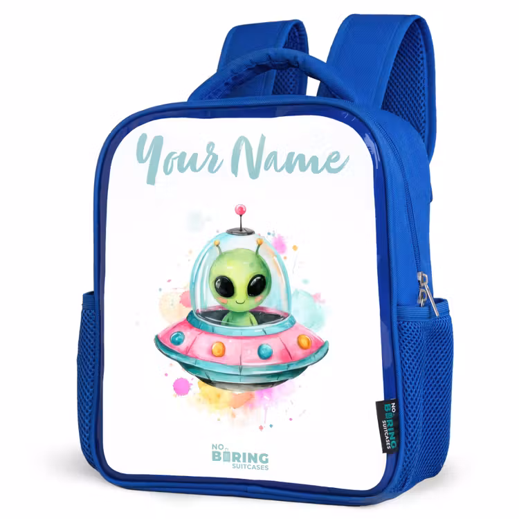 Kids backpack - Blue - Green alien in colorful UFO — 7