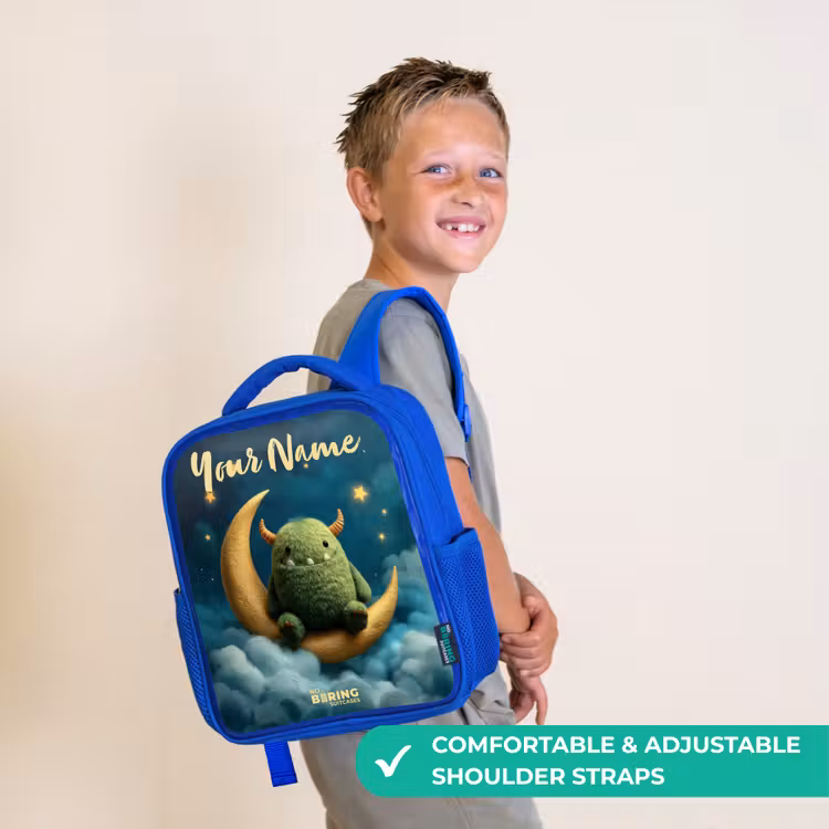 Kids backpack - Blue - Green monster on crescent moon — 4