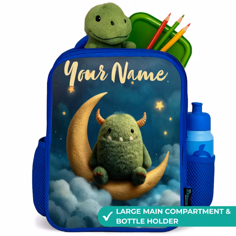 Kids backpack - Blue - Green monster on crescent moon — 5