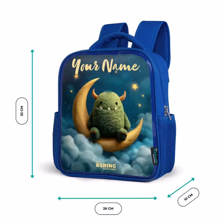 Kids backpack - Blue - Green monster on crescent moon — 6