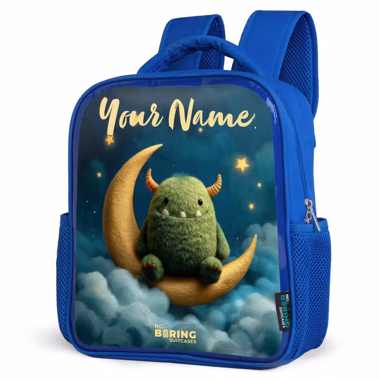Kids backpack - Blue - Green monster on crescent moon — 7