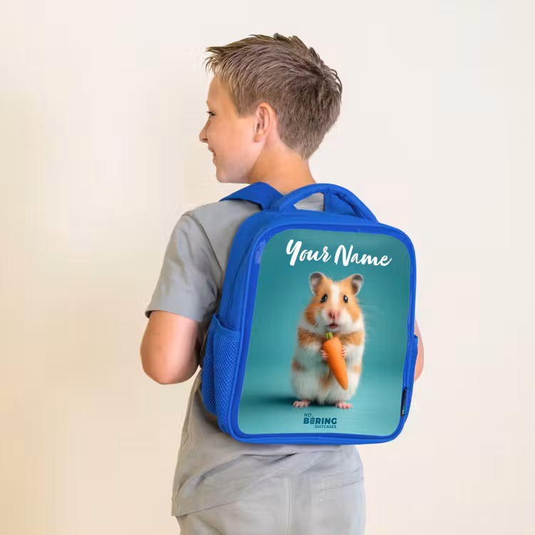 Kids backpack - Blue - Hamster - Carrot - Animal — 2