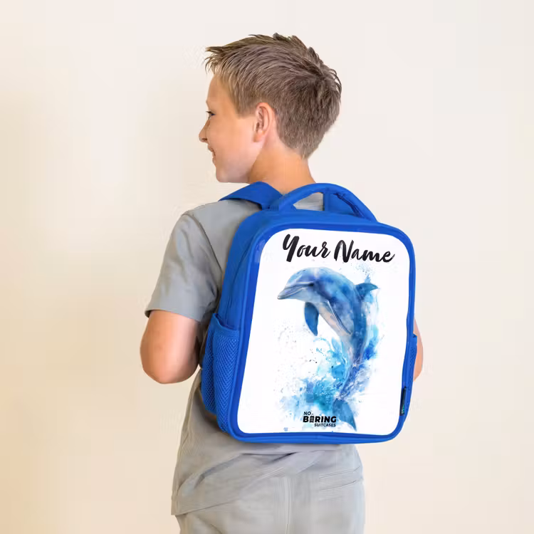 Kids backpack - Blue - Jumping blue dolphin — 2