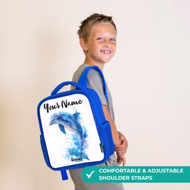 Kids backpack - Blue - Jumping blue dolphin — 4