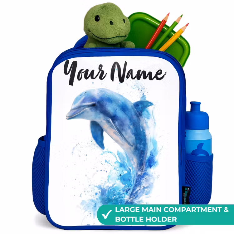 Kids backpack - Blue - Jumping blue dolphin — 5