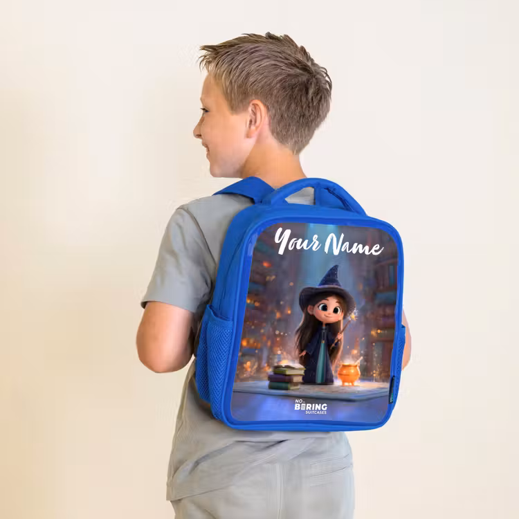 Kids backpack - Blue - Little enchantress in library — 2