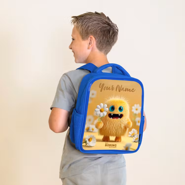 Kids backpack - Blue - Monster - Creature - Flower - Yellow — 2