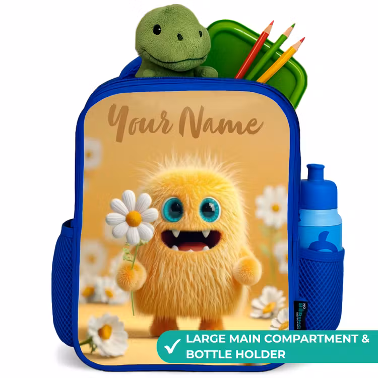 Kids backpack - Blue - Monster - Creature - Flower - Yellow — 5