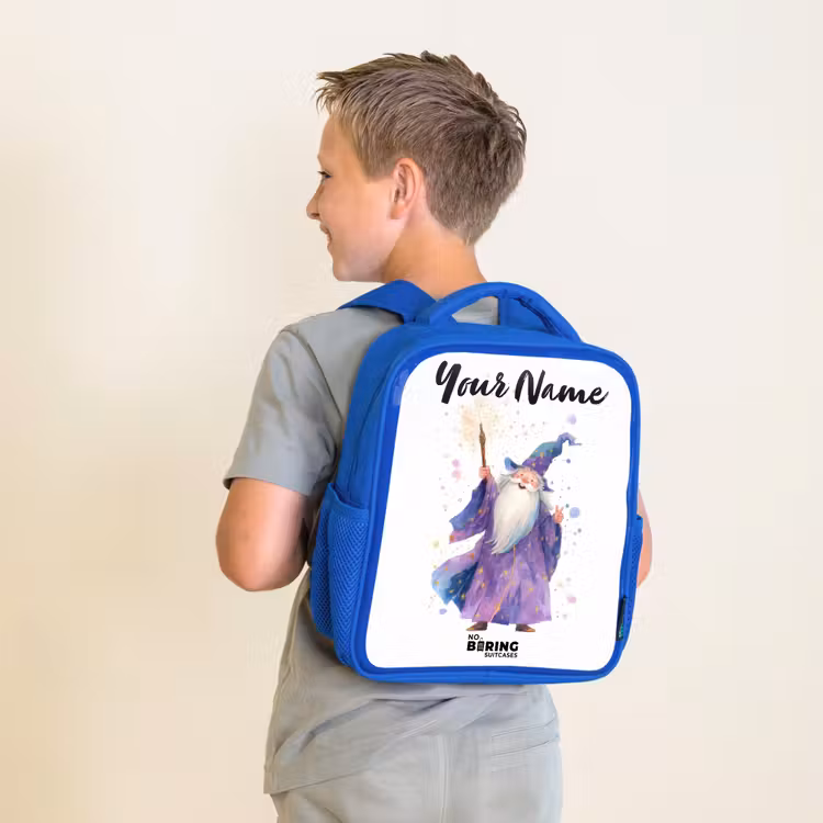 Kids backpack - Blue - Old magician with staff — 2