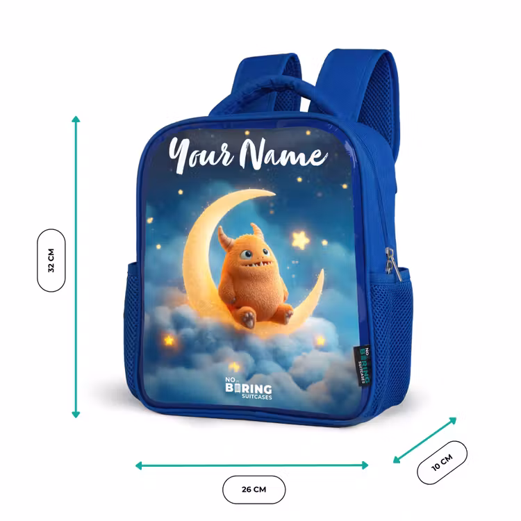 Kids backpack - Blue - Orange monster on crescent moon — 6