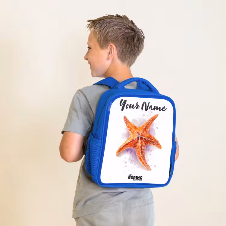Kids backpack - Blue - Orange Starfish Illustration — 2