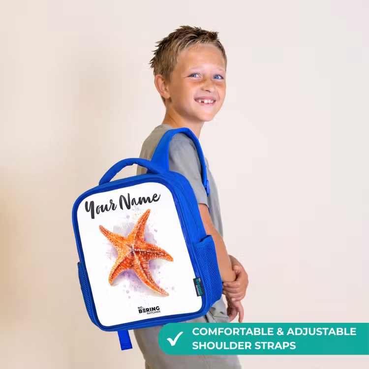 Kids backpack - Blue - Orange Starfish Illustration — 4