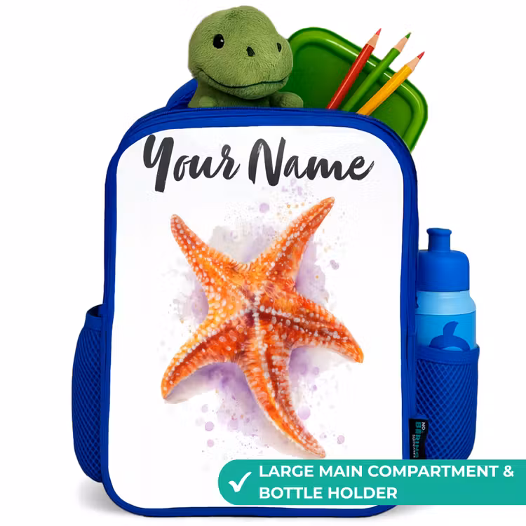 Kids backpack - Blue - Orange Starfish Illustration — 5